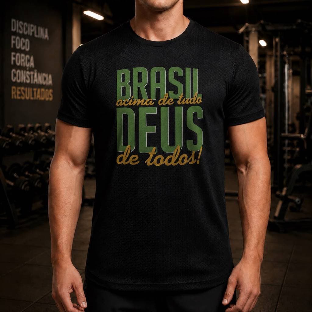Camiseta Dryfit masculina Brasil acima de tudo, Deus acima de todos! Respirável Original da Avve Wear