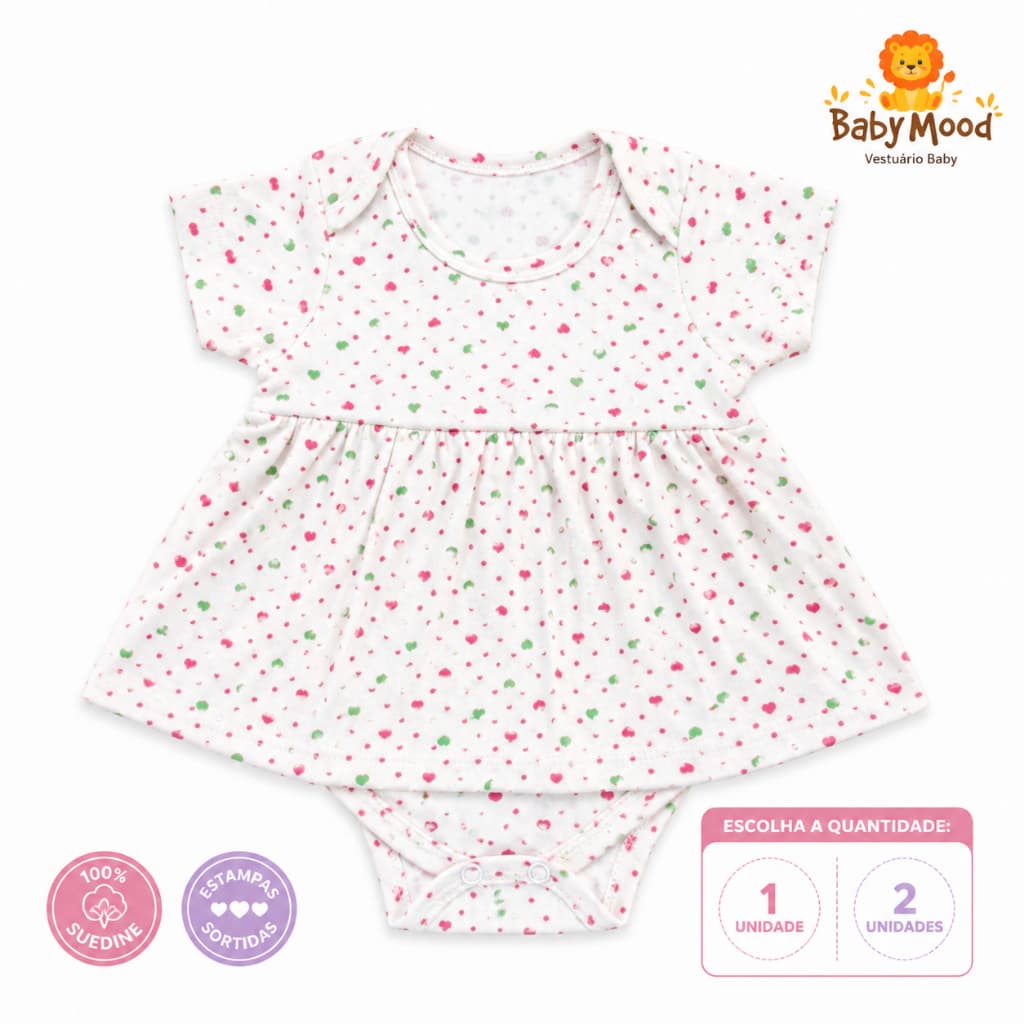 Vestido Bebê Menina Body Saia Cotton 100% Algodão Antialérgico Estampas Sortidas Direto Da fábrica kit 1 ou 2 unidades