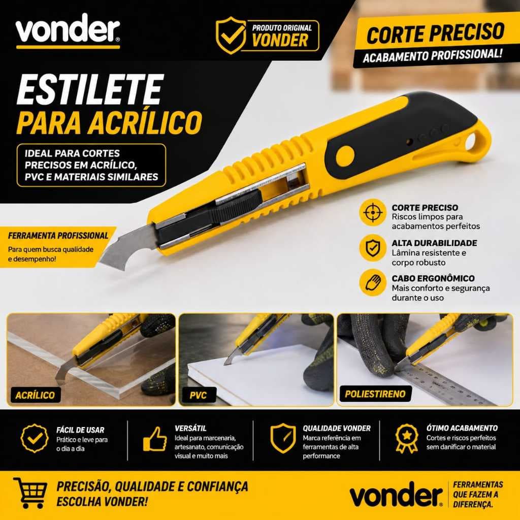 Estilete para acrílico Vonder com 2 lâminas reserva