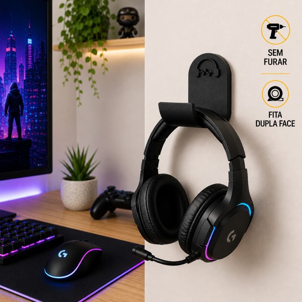 Suporte de Parede Fone Ouvido HeadSet Headphone Gamer