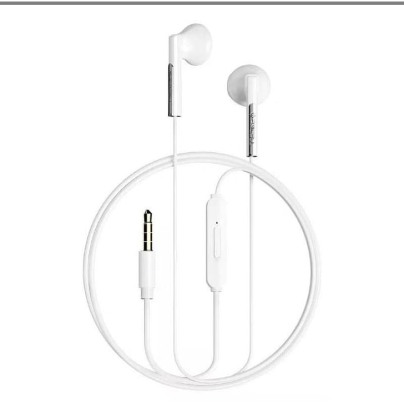 Fone de ouvido com fio e microfone.