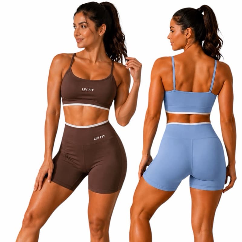 Conjunto Fitness Feminino Poliamida Premium Blackout Shorts Cintura Alta Top Bojo Removível Academia