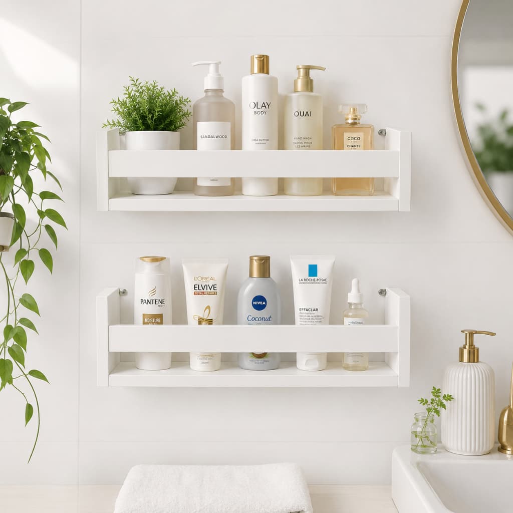 Prateleira Banheiro MDF Branca Porta Shampoo Organizador de Parede Suspensa Multiuso Decorativa