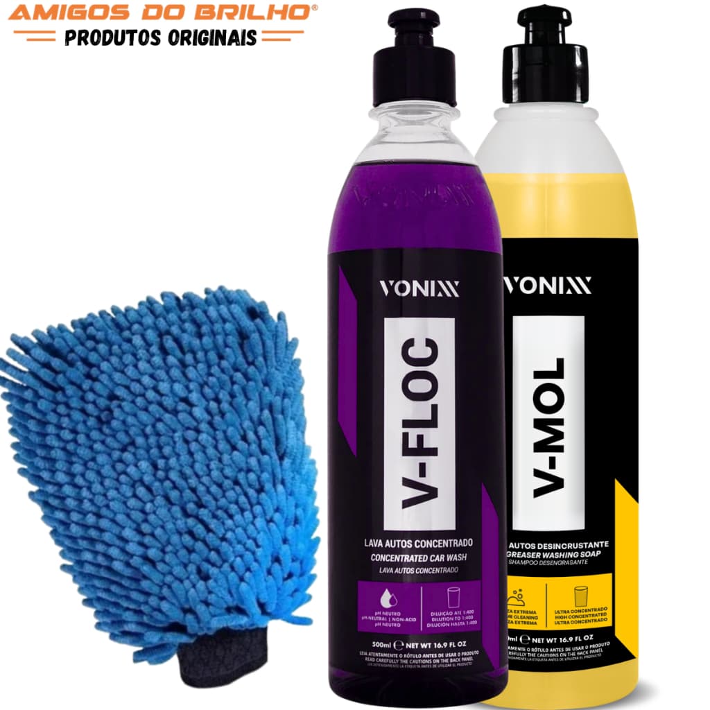 Kit Shampoo Automotivo Neutro V-floc V-mol 500ml Luva Vonixx