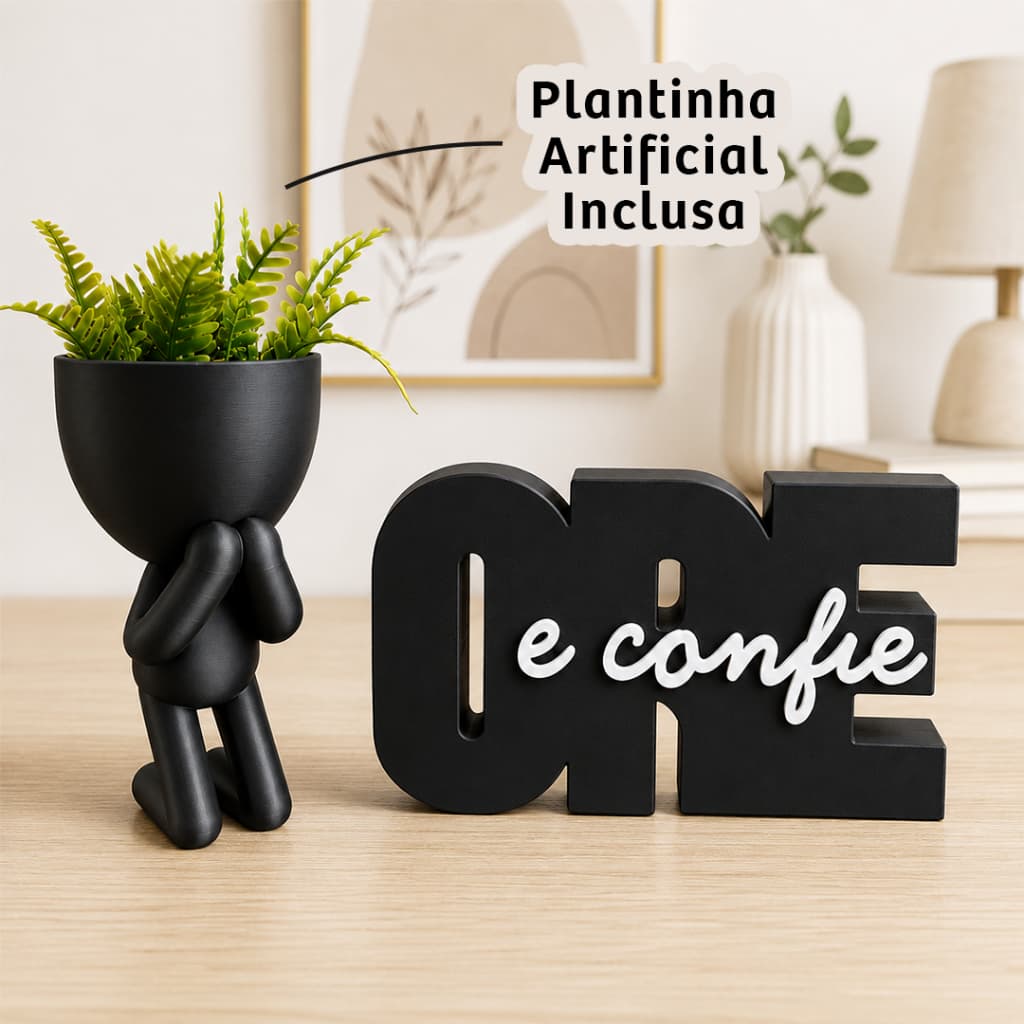 Enfeite Decorativo de Plástico Vaso 9cm e Letreiro 6x10cm Varias Cores