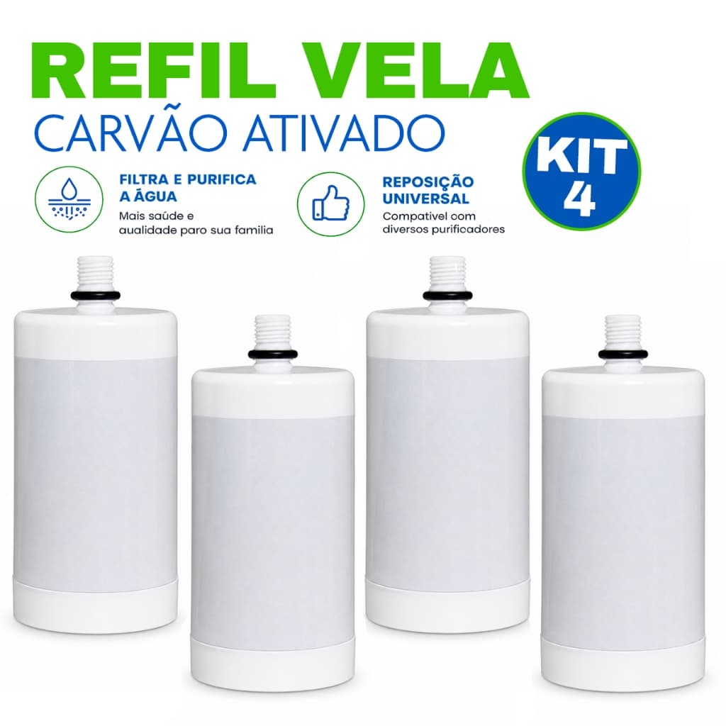 Kit 4 Filtro de Vela Carvão Ativado Refil de Filtro de Água 1000l Filtro Viqua  Para Torneiras