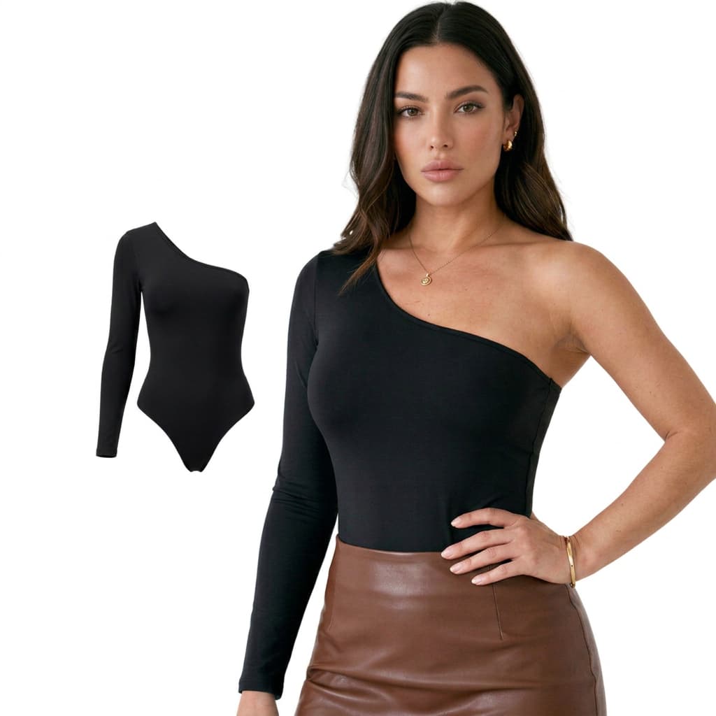 Body Feminino Mula Manca Manga Longa Um Ombro Só Estilo Inverno Moda Elegante