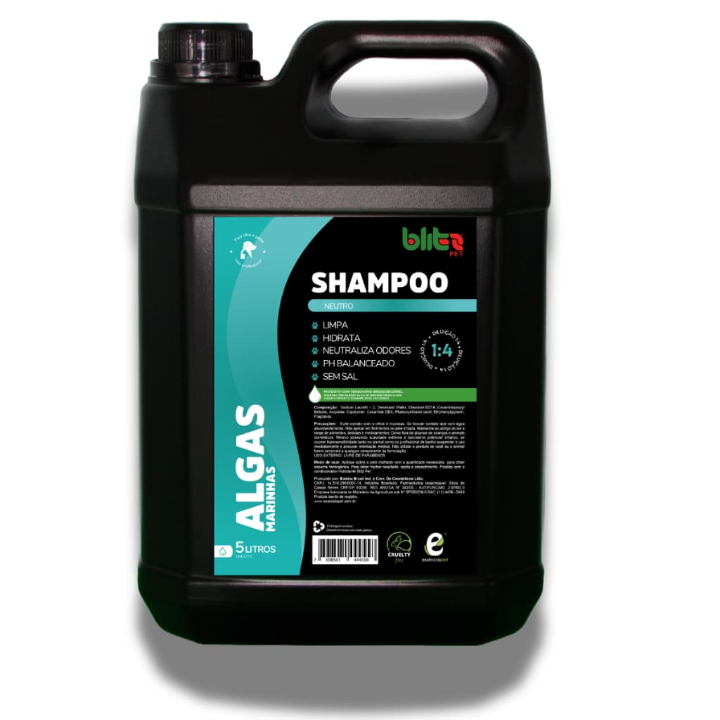 shampoo pet 5 litros galão essência pet blitz para cães e gatos algas marinhas.