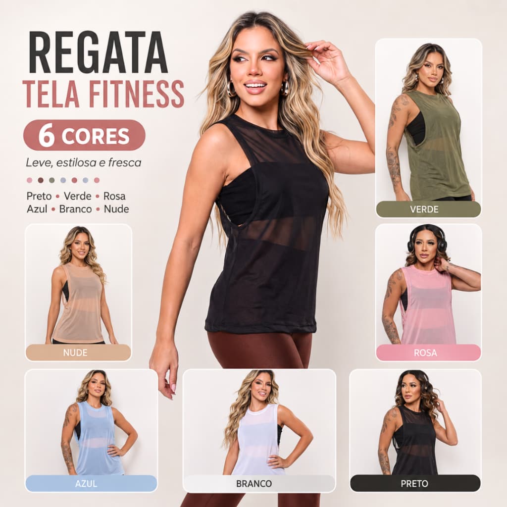 Regata Feminina Moda Academia Transparente Fitness Tule Luxo Casual