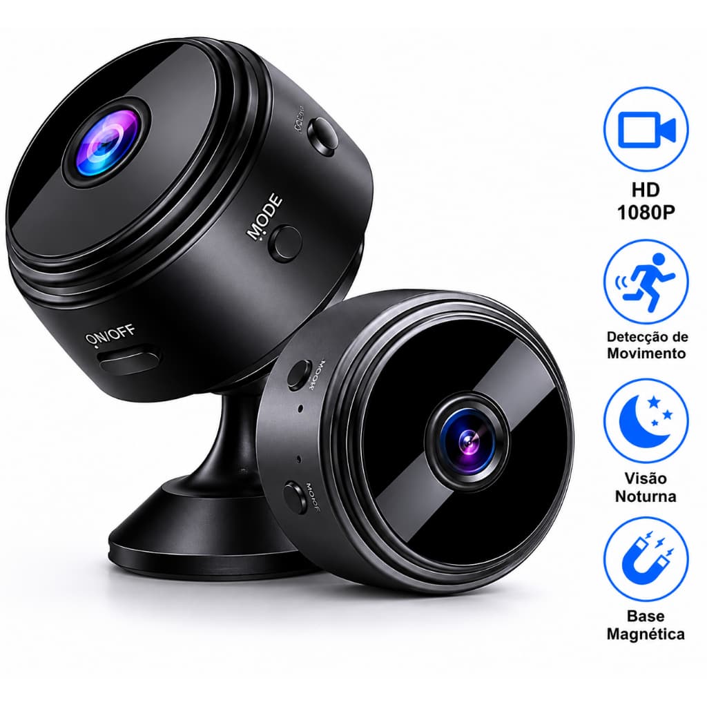 Mini Câmera Espiã A9 Wi-Fi Full HD1080P Monitoramento e Vigilância Residencial Sem Fio