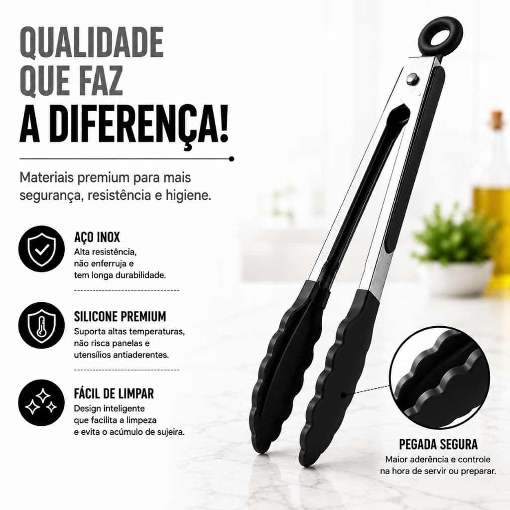 Pegador Silicone 26 e 34 cm cabo de Inox para Saladas Massas e Grelados tipo Pinça para Casa