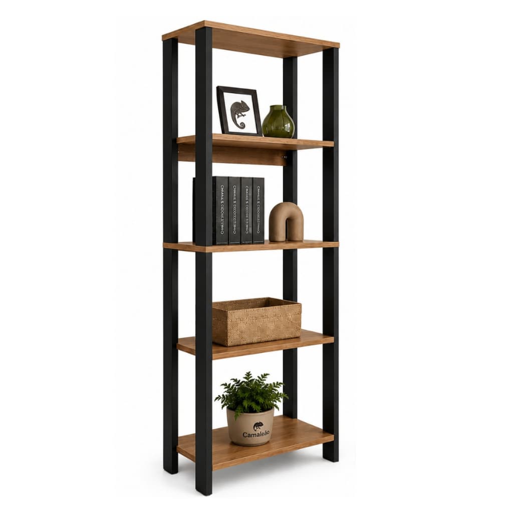 Estante Industrial Decorativa Madeira Laminada Prateleira Organizadora Multiuso Sala Escritório Cozinha Wilson Camaleão