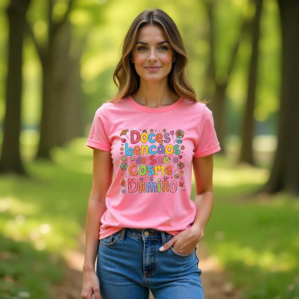 Bella Gis Camiseta Personalizada  Dia São Cosme e Damião Eres Ibejis Festa Crianças Celebrar Doces e Balas