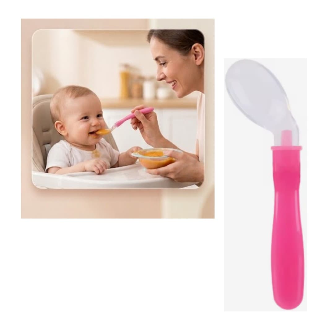 Colher Silicone BPA Free Bebê +4m - Rosa e Azul - Alimentação Infantil Treinamento torta