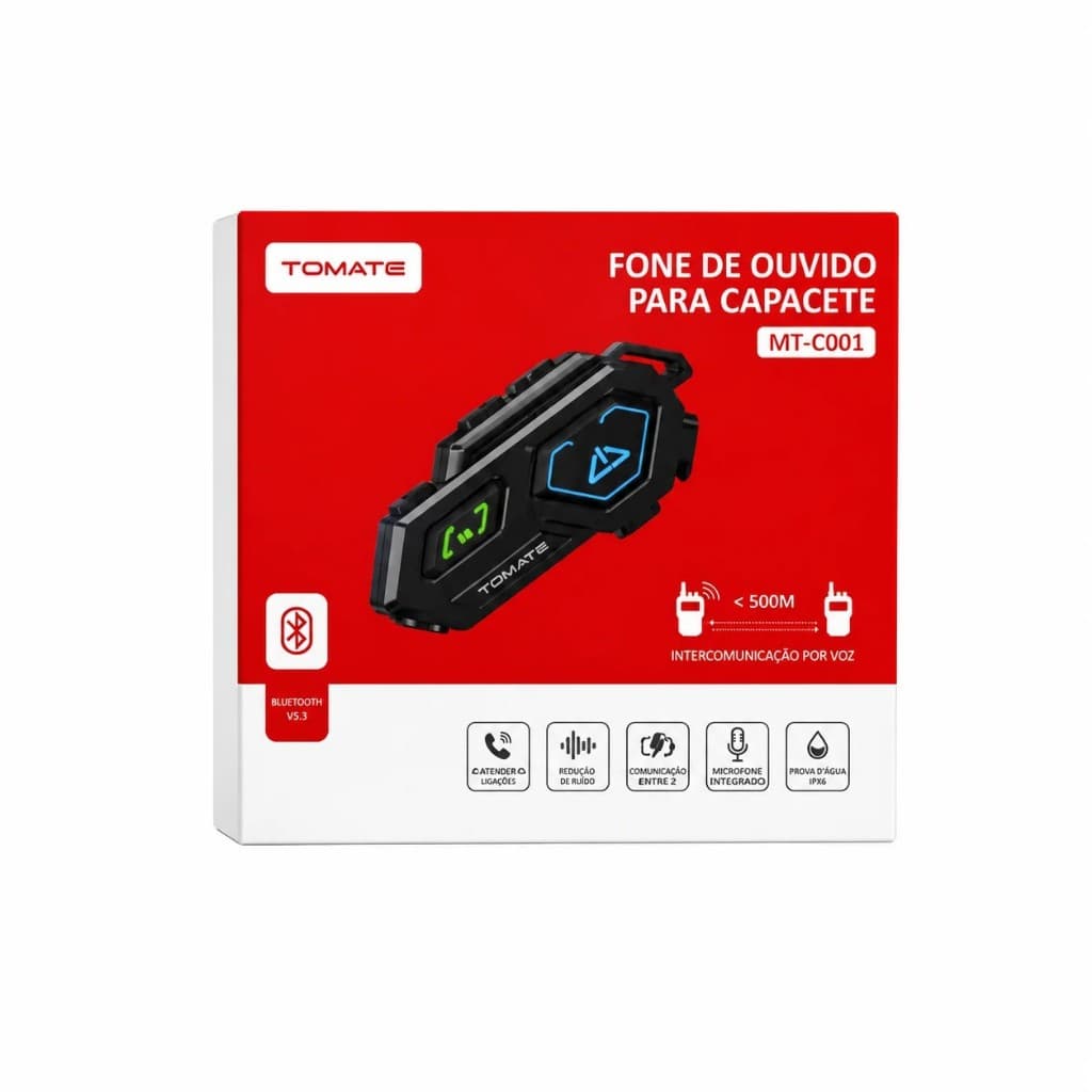 Intercomunicador Bluetooth Para Capacete Tomate MT-C001 Fone E Intercomunicador Moto