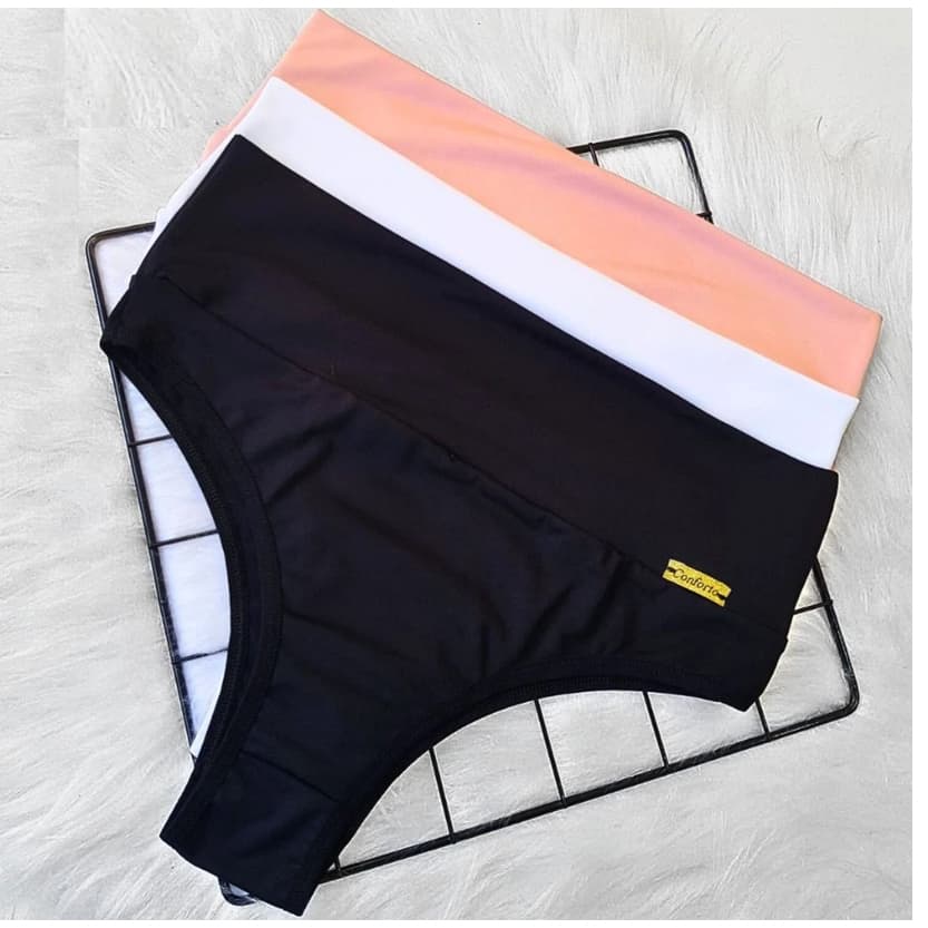 Calcinha Cos Alto Lisa Modelagem Ajustável ao Corpo Confortável Kit com 5