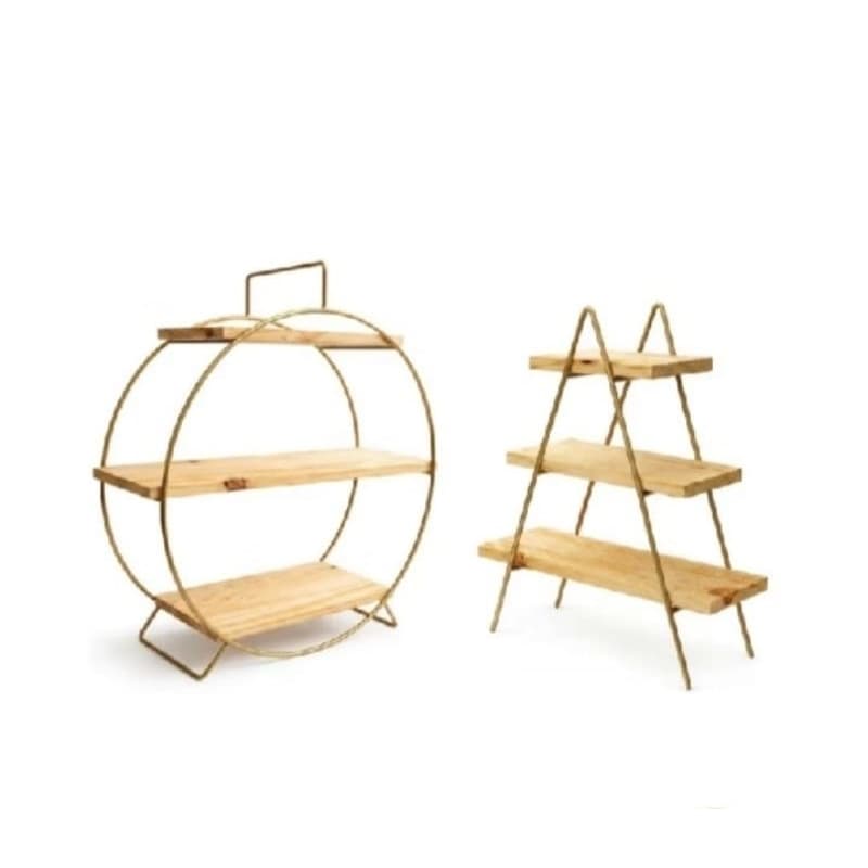 Kit Prateleiras Decorativas em Madeira e Metal | Redonda + Escada 3 Andares