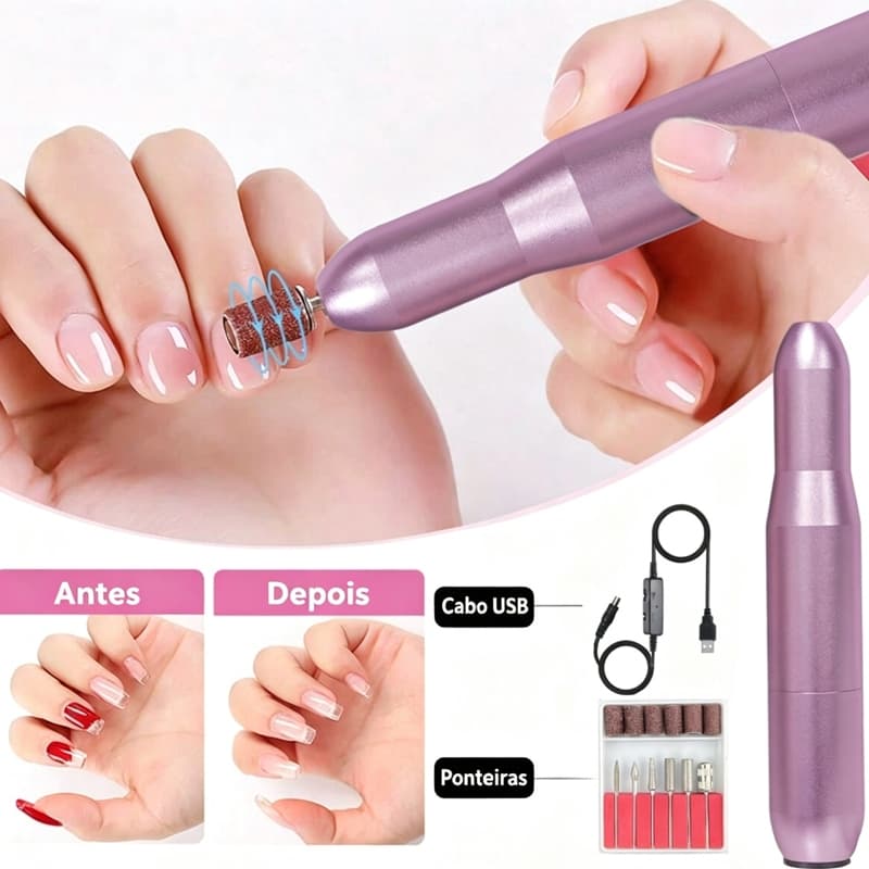 Lixadeira de Unhas Recarregável Profissional - 40000 RPM, Bateria 3000mAh 12h de Uso