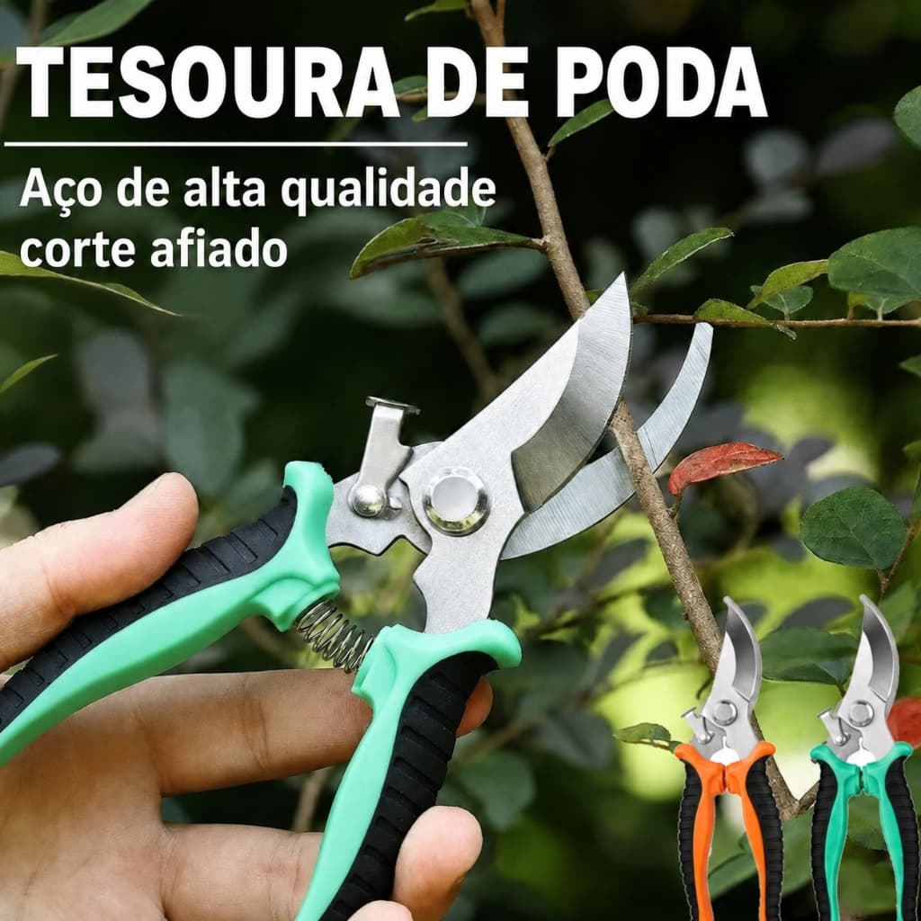 Tesoura De Poda Profissional Aço Inox Ultra Afiada - Com Mola E Trava Para Cortar Ramos Galhos Jardim Bonsai