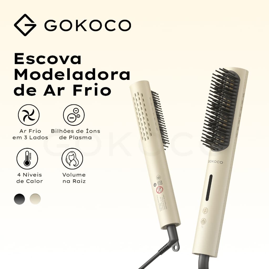 GOKOCO Escova Modeladora de Cabelo Modelagem com Ar Frio Controle do Frizz Todos os Tipos de Cabelo Ideal para Viagem