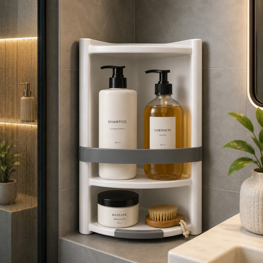 Porta Shampoo Suporte de Canto para Banheiro Grande Branco