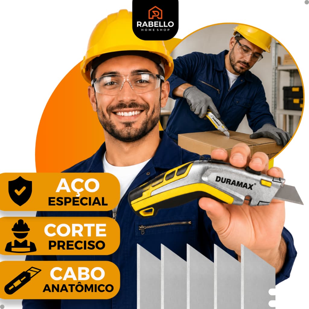 Estilete Trapezoidal 19mm Duramax Profissional Retrátil com 5 Lâminas Alta Resistência Com Trava