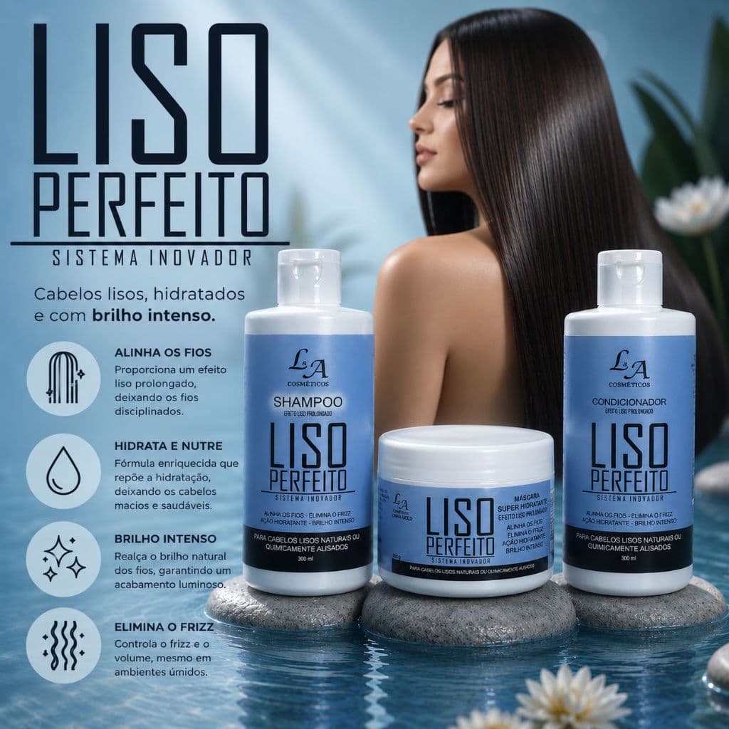 Kit Shampoo + Condicionador + Creme Liso perfeito - [ L&A Cosméticos ]