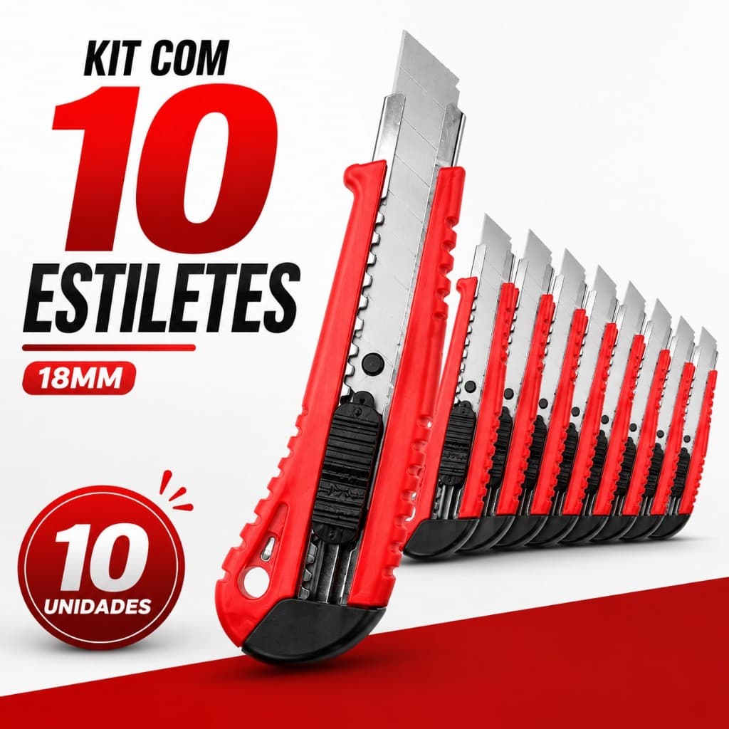Kit Estilete Profissional Trava de Segurança Retrátil Lâminas Reforçadas Corte Preciso Papelão Artesanato Multiuso