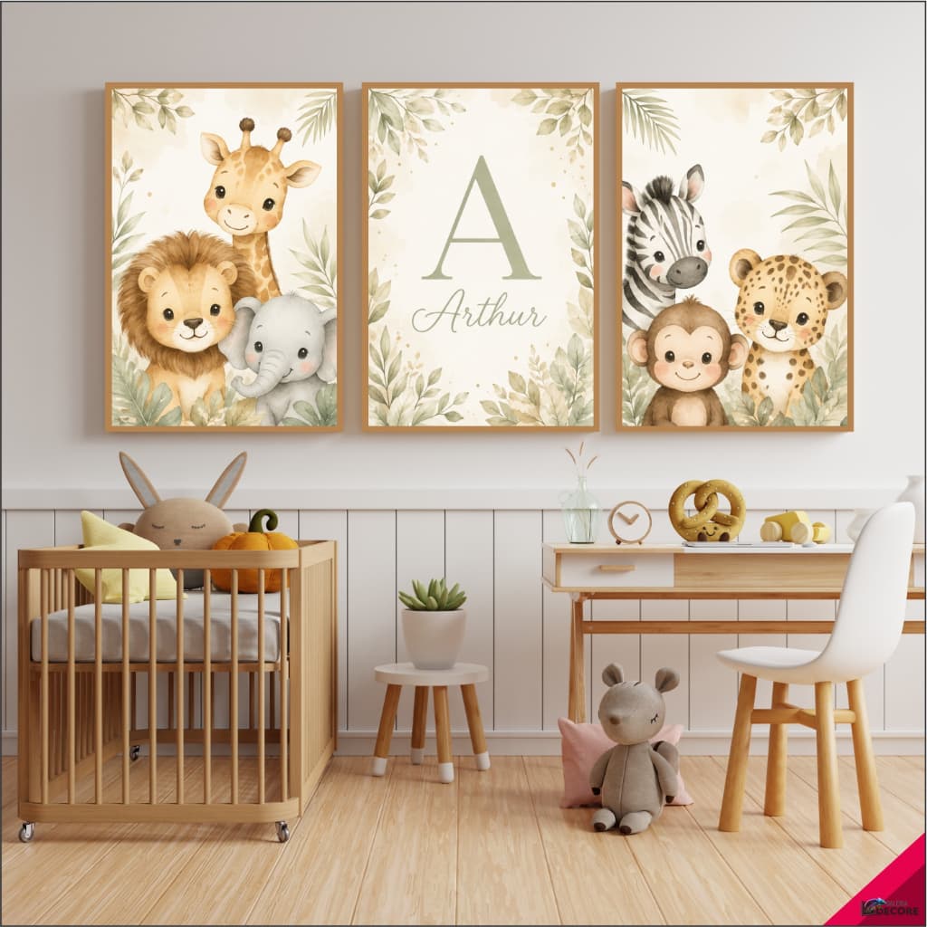 Quadro Decorativo Safari Baby Infantil Nome Personalizado Linda Dercoração Fofa Quarto Infantil