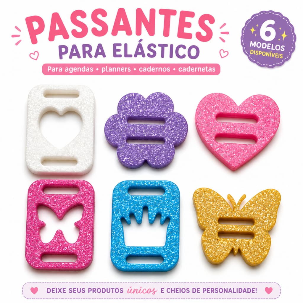 Passante para Elástico para Agenda, Planner e Caderno | 6 Modelos | Impressão 3D