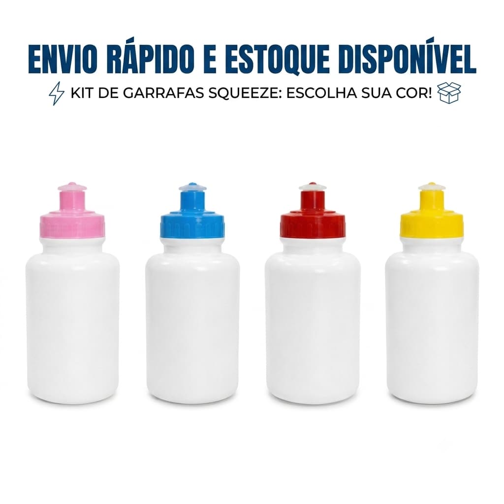 KIT de 5, 10 ou 20 Unidades de Garrafinha  Squeeze 300ml com Bico de Silicone para personalizar