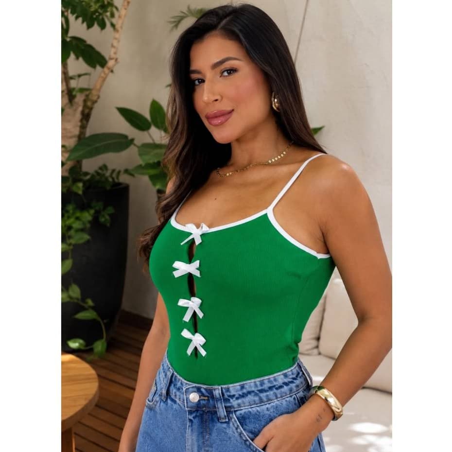 Body Feminino Canelado Com Quatro Laços Delicado Bori Alcinha Confortável Elegante