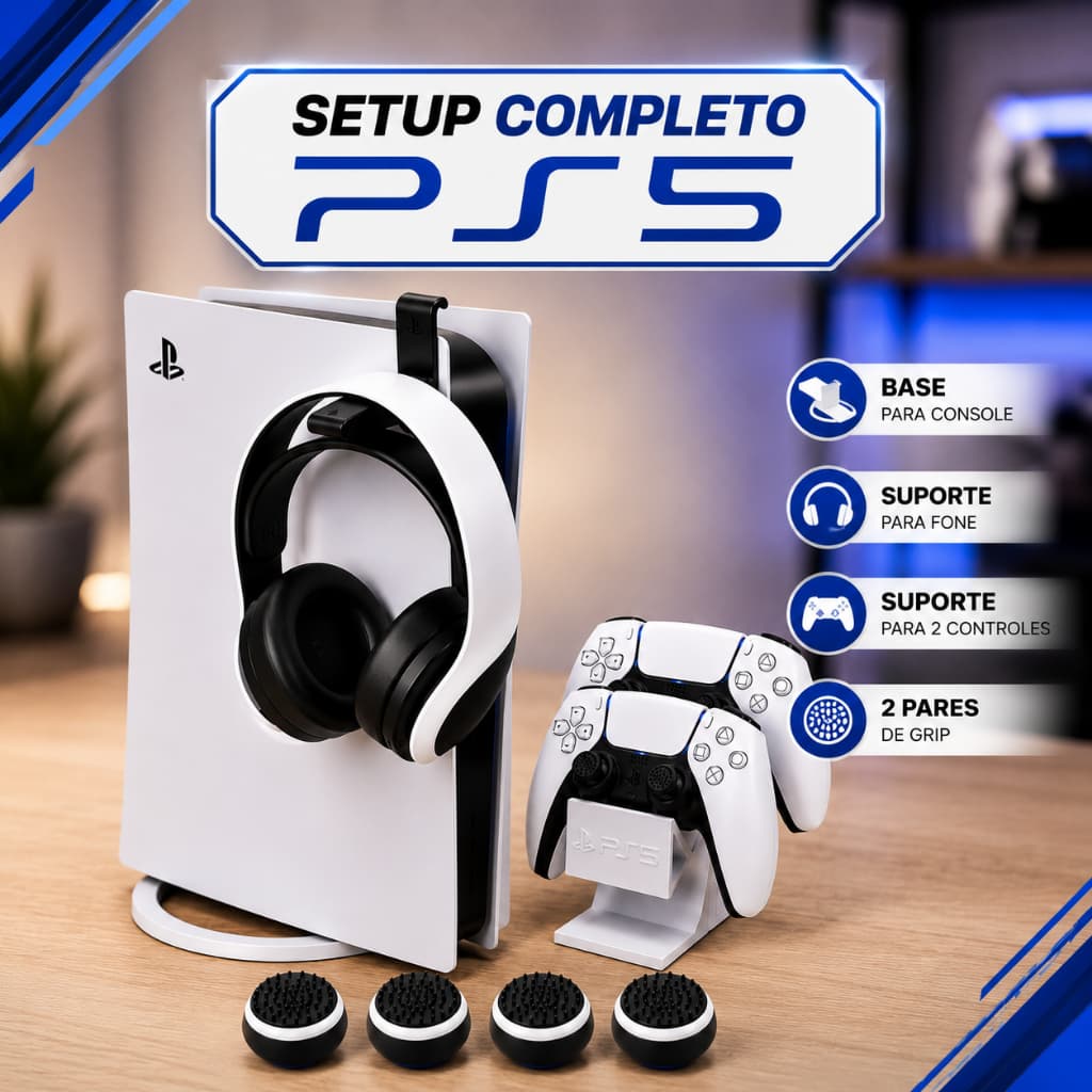 Kit Base de Mesa PS5+Suporte Fone Headset+Grip+Suporte Controle Playstation 5