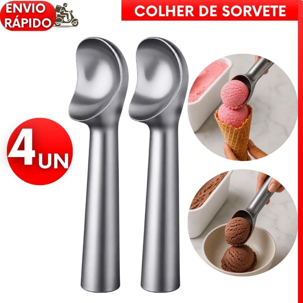 Kit 4 3 ou 2 Un Colheres Sorvete Profissional Alumínio Resistente 18cm Sorveteria Lanchonete Cozinha Gelato Sobremesa