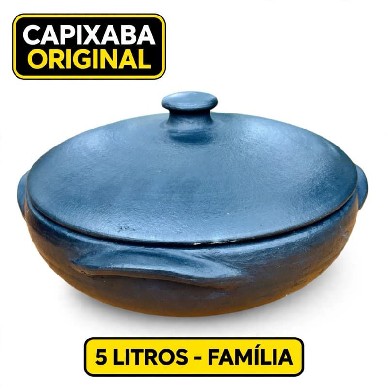 Panela de Barro Capixaba 5 Litros Baixa com Tampa - Arroz Pirão Moqueca Família