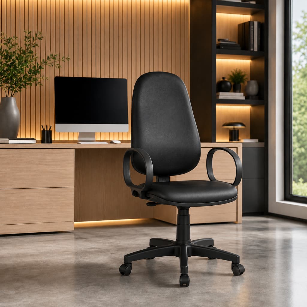 Cadeira Presidente Ergonômica NR17 Executiva De Escritório Reclinável Giratória C/Braços Altura Ajustável Slin Cor Preto