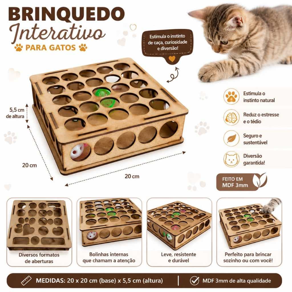 Brinquedo interativo para gato mdf 3mm 20x20cm
