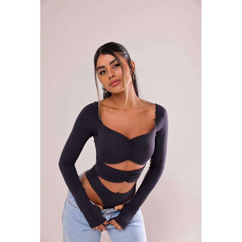 Body Manga Longa com Decotes
