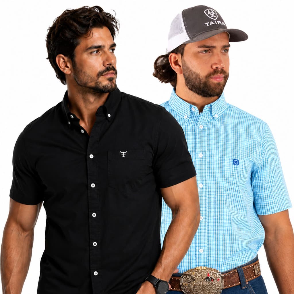 CAMISA MANGA CURTA XADREZ MASCULINA  COUNTRY COWBOY RODEIO ARIAT AGRO