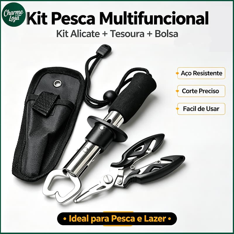 Kit Alicate de Pesca e Pega Peixe Aço Inoxidável Resistente à Ferrugem Multifuncional Portátil com Capa