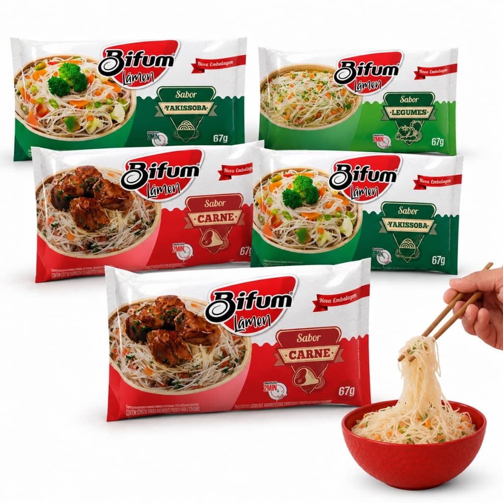 Kit de Bifum Lámen Instantâneo Macarrão de Arroz Sem Glúten Leve Sabores