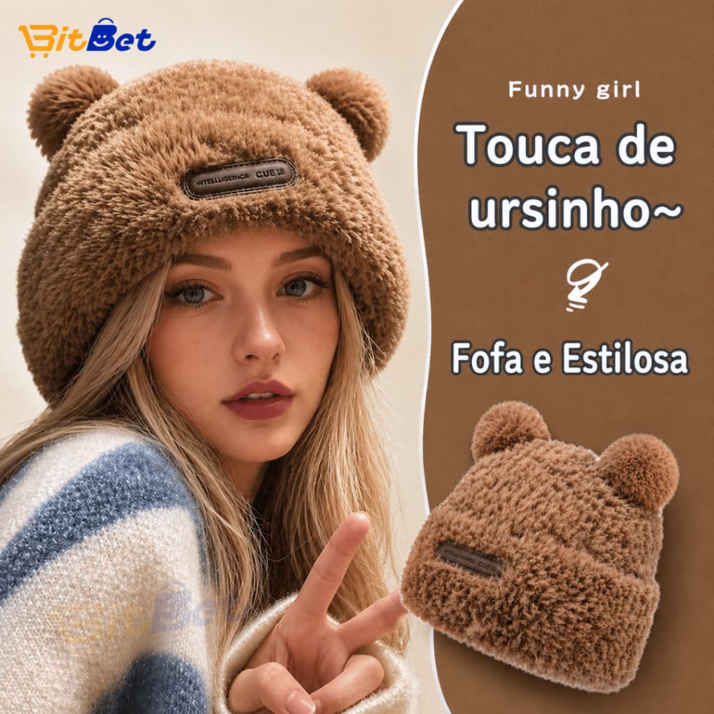 Touca de Inverno Peluciada com Orelhinhas | Quente, Fofa e Estilosa INVERNO-09