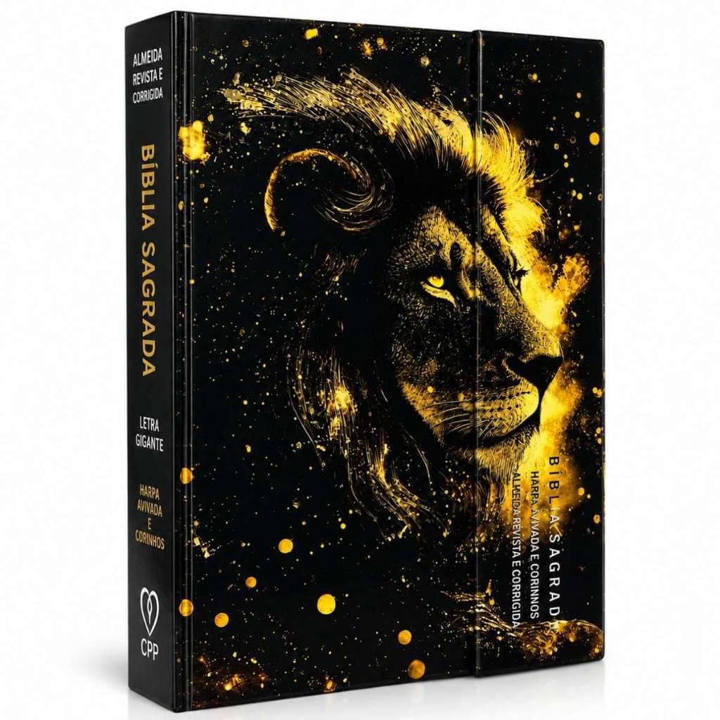 Bíblia ARC Full Color com Harpa Capa com Ímã Leão Dourado