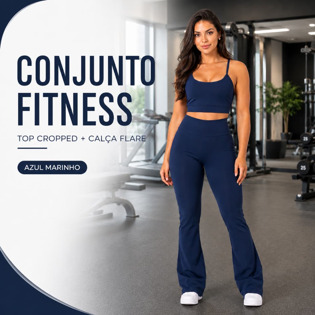 Conjunto Calça Legging Flare e Top Cropped Feminino Para Yoga Academia Zero Transparência