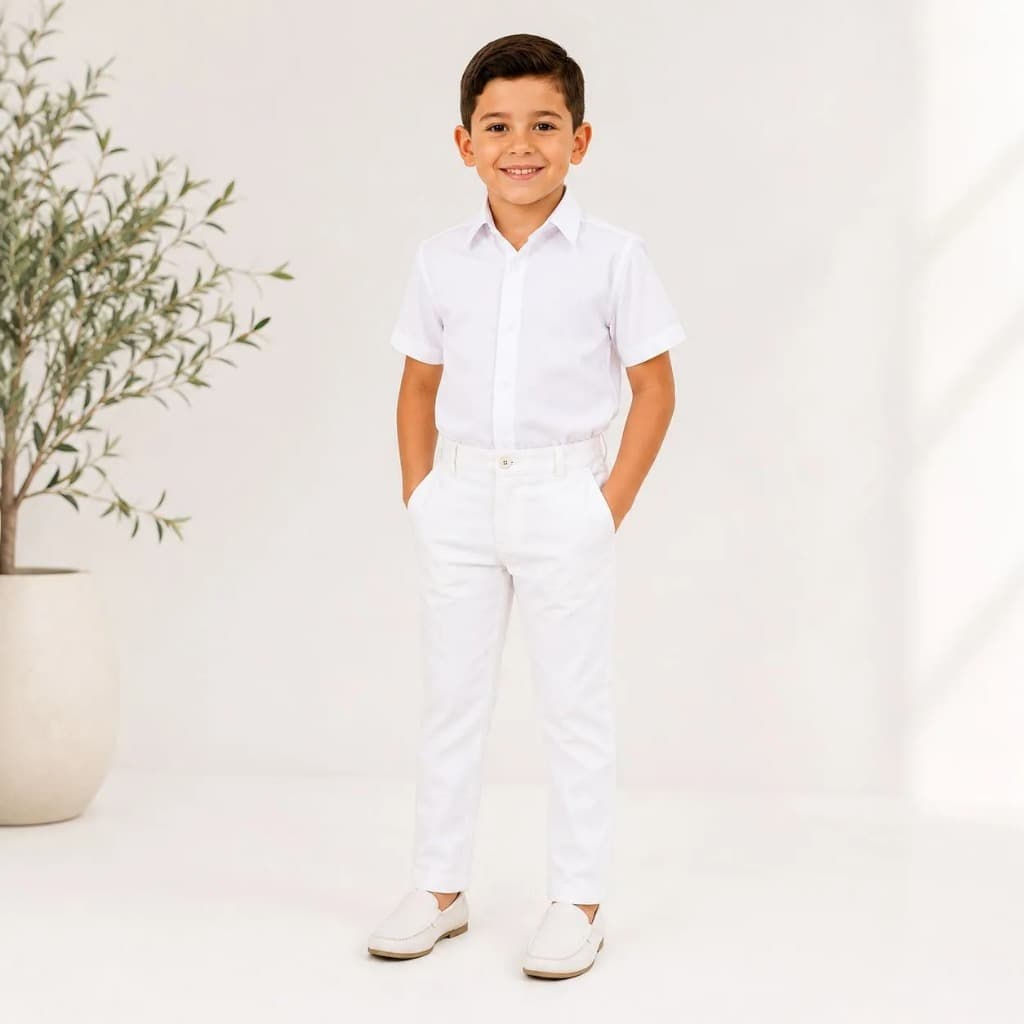 Calça Branca Camisa Curta Branca Infantil Batizado Pajem Casamento Formatura Menino Infantil Social
