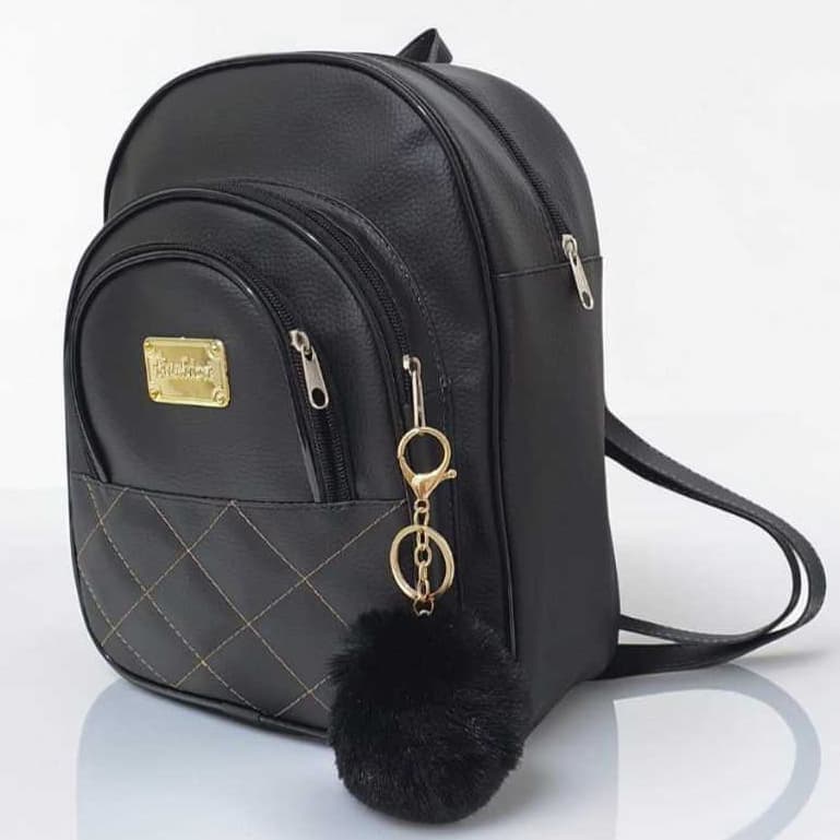 Mochila Feminina Preta Bolsa De Costas Escolar Mochilinha Da Moda + Chaveiro