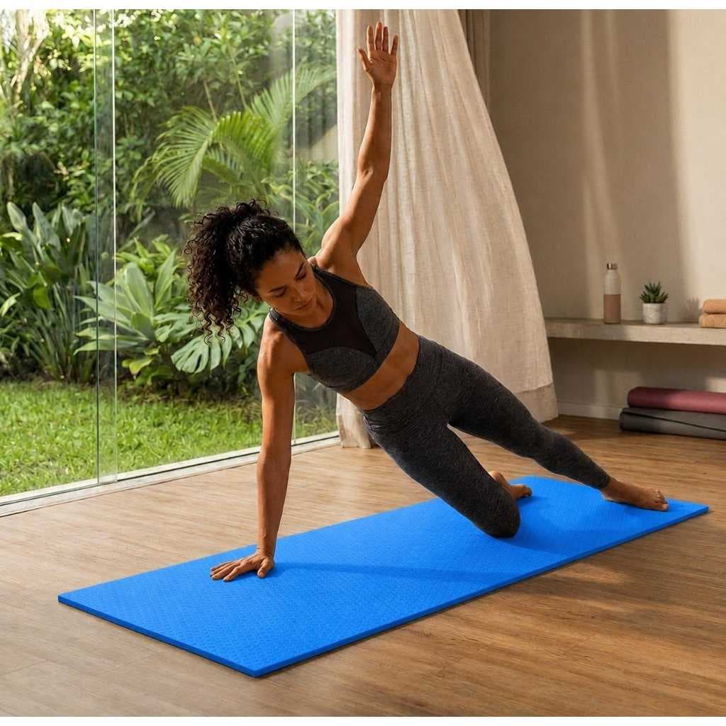 2 Colchonetes Azul Fitness Antiderrapante Alta Densidade para Yoga, Pilates, Academia, Alongamento, Exercício