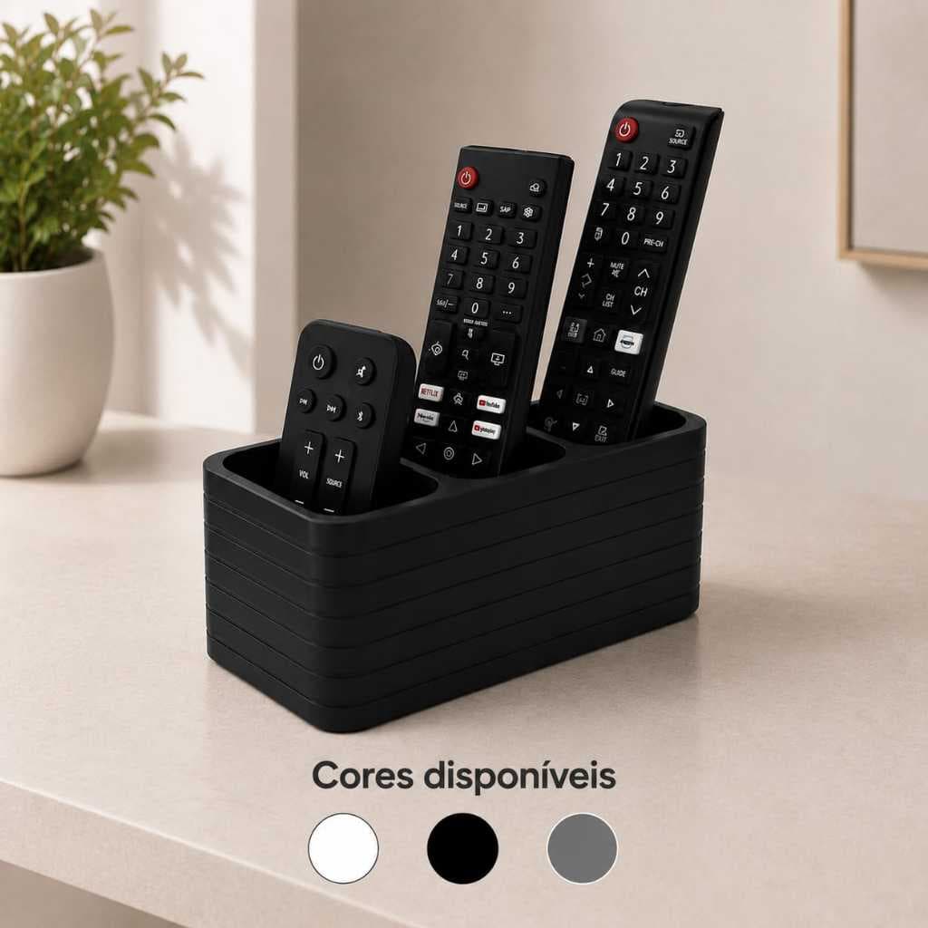 Suporte Porta Controle Remoto Organizador De Mesa 3 Divisórias Sala Escritório Decorativo