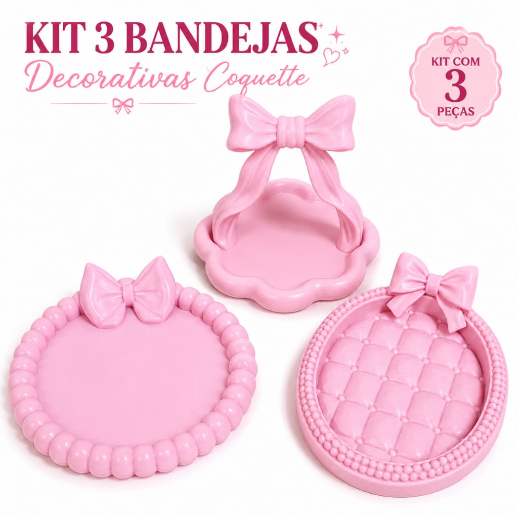 Kit 3 Bandejas Decorativas | Organizador Porta Perfume, Lavabo, Banheiro, Penteadeira e Decoração Moderna
