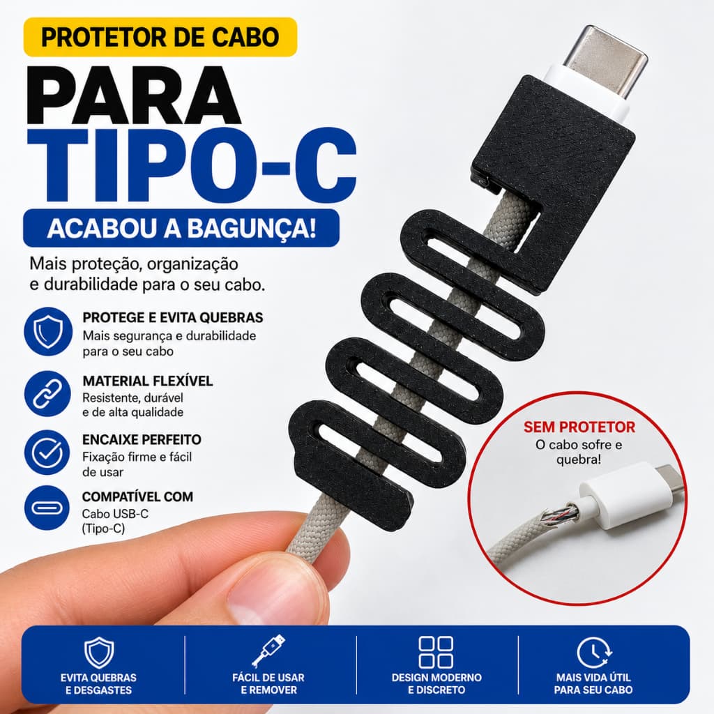 Kit 2 Protetor De Capo Tipo C Iphone Android Celular Carregador Anti Rasgado Moderno Premium